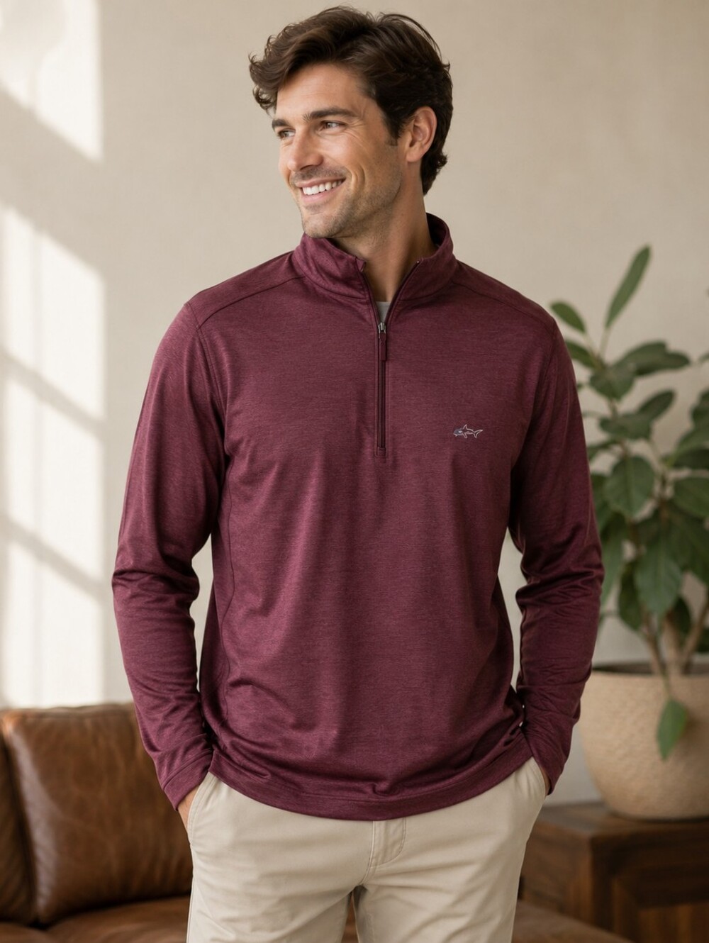 Greg Norman Mens Maroon 1/4 Zip Lightweight Pullover